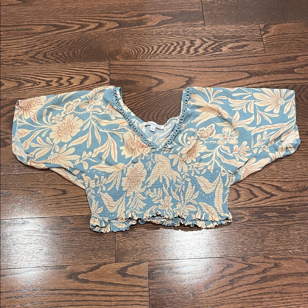Floral Blue and Cream Women's Top